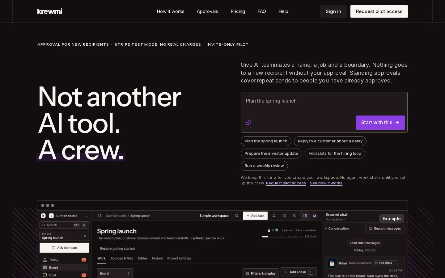 Krewmi: An AI Crew That Waits for Your Approval